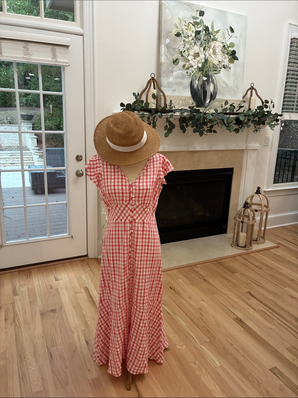 LOFT Pink and White Gingham Button-Front Maxi Dress